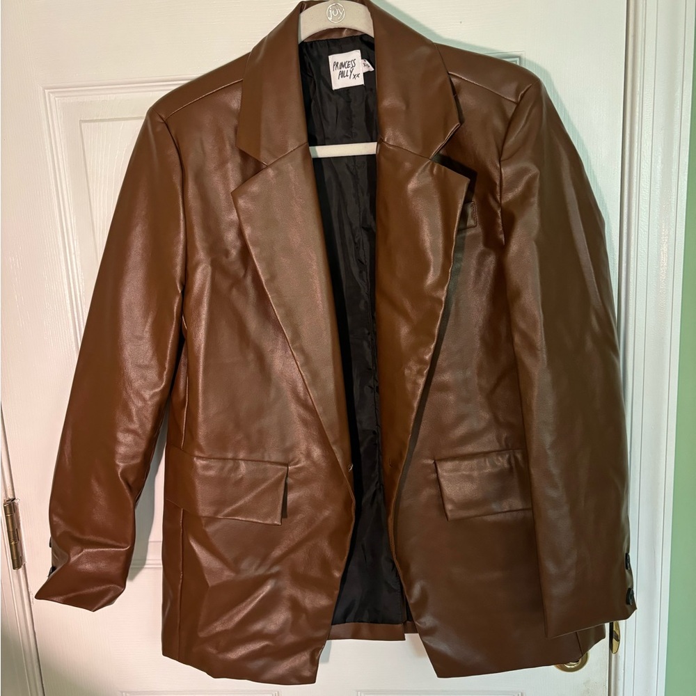 Princess Polly Women's Brown Faux Leather Coat